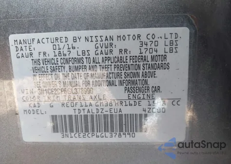 2016 Nissan Versa Note S (Sr)/S Plus/Sl/Sr/Sv from USA, damaged, VIN 3N1CE2CP6GL378990